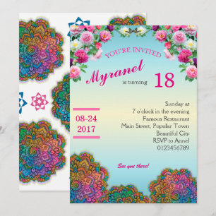 Mandala coloré Invitation d'anniversaire avec fleu