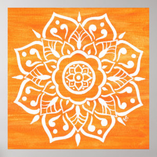 Mandala Colorful Oranje White Waterverf Poster