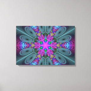 Mandala Colorful Striking Fractal Art Kaleidoscope Canvas Afdruk