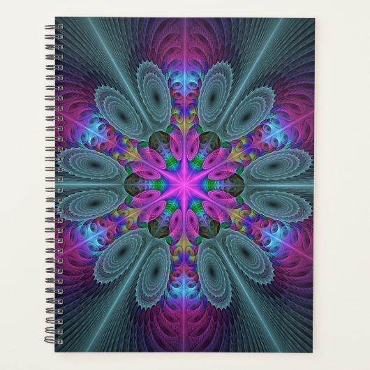 Mandala Colorful Striking Fractal Art Kaleidoscope Planner (Voorkant)