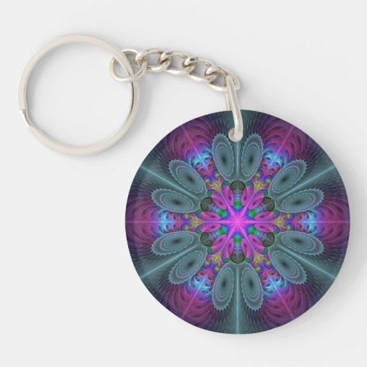 Mandala Colorful Striking Fractal Art Kaleidoscope Sleutelhanger (Voorkant)
