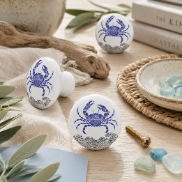 Mandala Crab– Kustblauw Keramische Knop