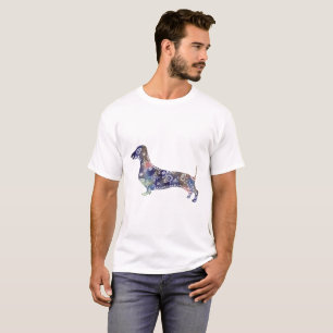 Mandala Dachshund Basic T-shirt, wit T-shirt