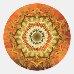 Mandala Damask Lotus Bloemkunst Zonneschijn Ronde Sticker