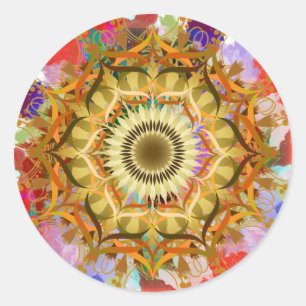 Mandala Damask Lotus Flower Art Waterverf Ronde Sticker