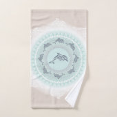 Mandala Dauphins Bleu Clair Taupe Côtiers (Serviette à main)