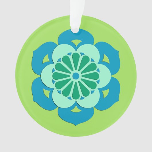 Mandala de la fleur de lotus, vert citron et bleu  (devant)