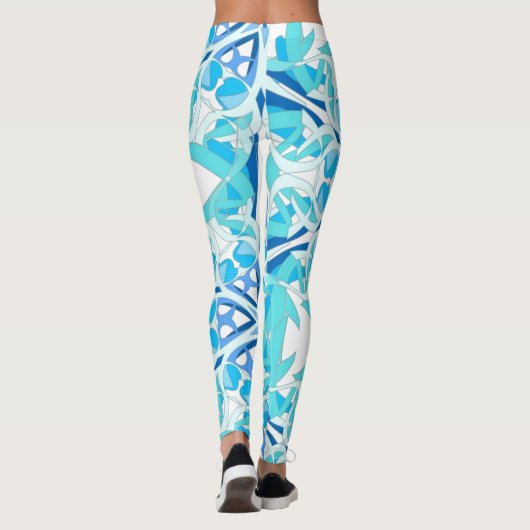 Mandala Design, Blauwe Ivy op Wit Leggings (Achterkant)