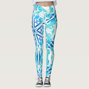 Mandala Design, Blauwe Ivy op Wit Leggings