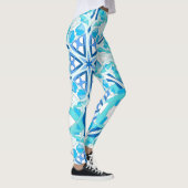 Mandala Design, Blauwe Ivy op Wit Leggings (Rechts)