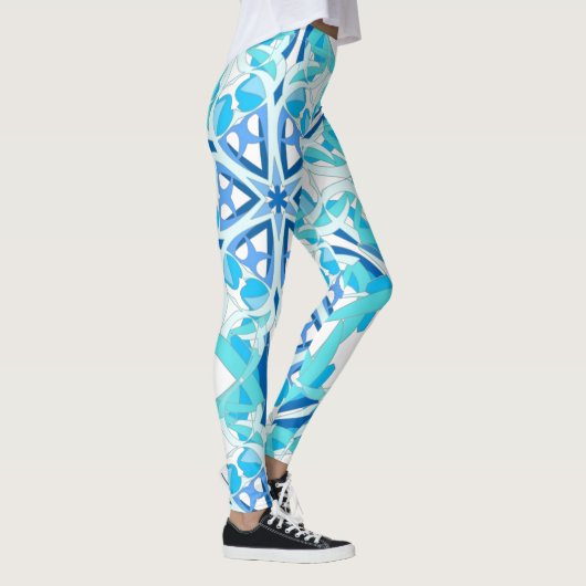 Mandala Design, Blauwe Ivy op Wit Leggings (Rechts)