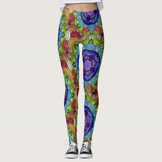 Mandala Design in levendige juwelentonen Leggings (Voorkant)