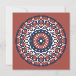 Mandala Design in rode en blauwe kleuren uitnodigi Kaart