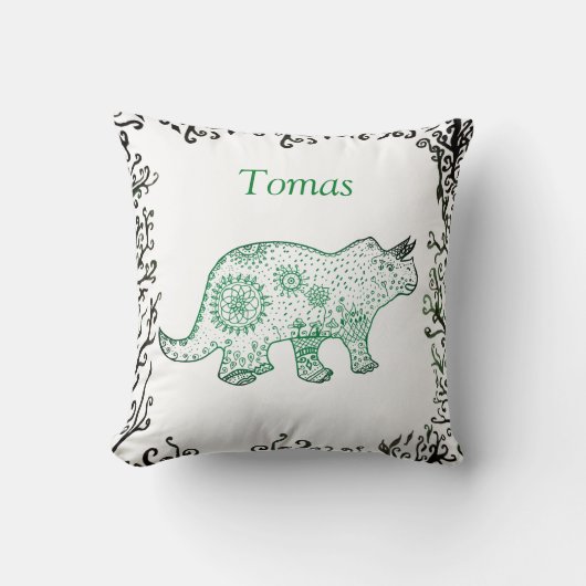 Mandala Dinosaur Art, Jouw naam Throw Cushion Kussen (Voorkant)