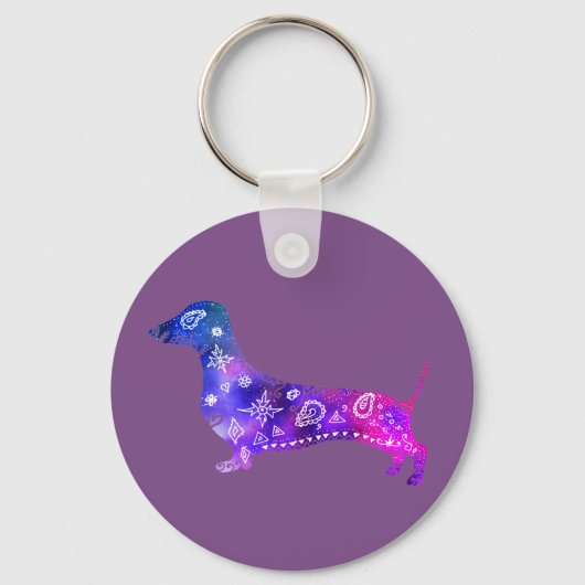 Mandala Dog, Dachshund Button Key Ring Sleutelhanger (Voorkant)