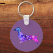 Mandala Dog, Dachshund Button Key Ring Sleutelhanger (Voorkant)