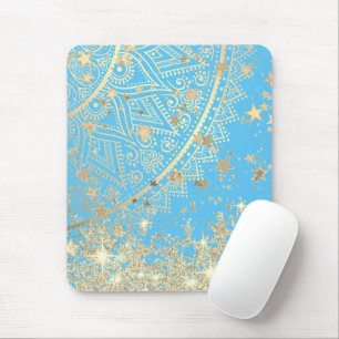 Mandala doorsturen met Gold Stars op Turquoise Muismat