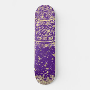 Mandala doorsturen met gouden sterren op Paars  Skateboard