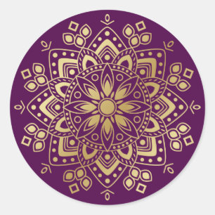 Mandala d'or sur Stickers Stickers Enveloppe viole
