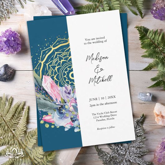 Mandala doré Invitation de mariage cristal rose Bo
