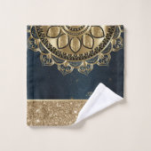 Mandala doré, paillettes bleu marine (Gant de toilette)