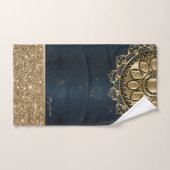 Mandala doré, paillettes bleu marine (Serviette à main)