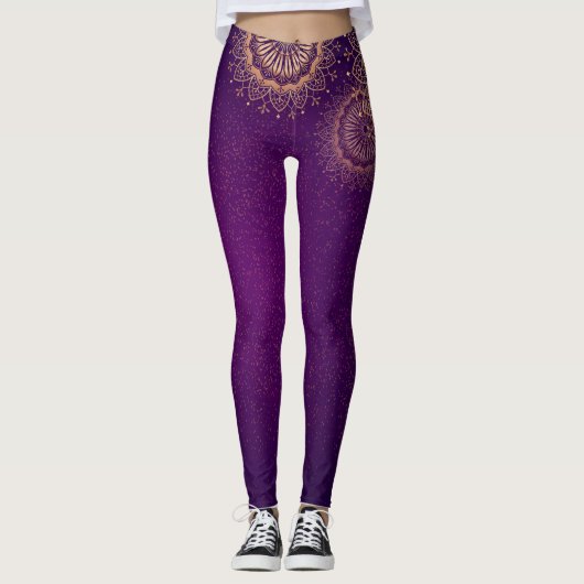 mandala doré violet Leggings (Devant)