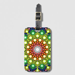 Mandala Dot Fractal Retro Hippie Trippy Stippen Bagagelabel