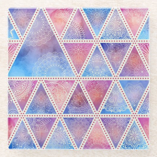Mandala driehoekspatroon glazen onderzetter (Voorkant)
