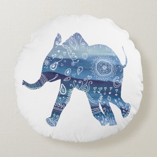 Mandala Elephant ArtPolyester Coussin rond (Devant)