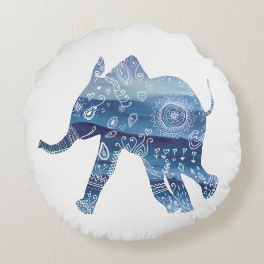 Mandala Elephant ArtPolyester Coussin rond (Dos)