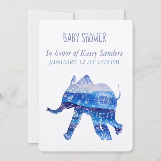 Mandala Elephant Baby shower Invitation Card (Devant)