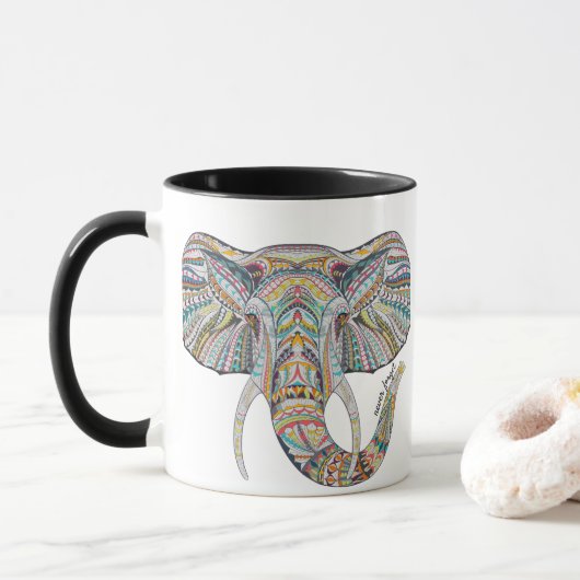 Mandala Elephant Café Mug (Avec donut)