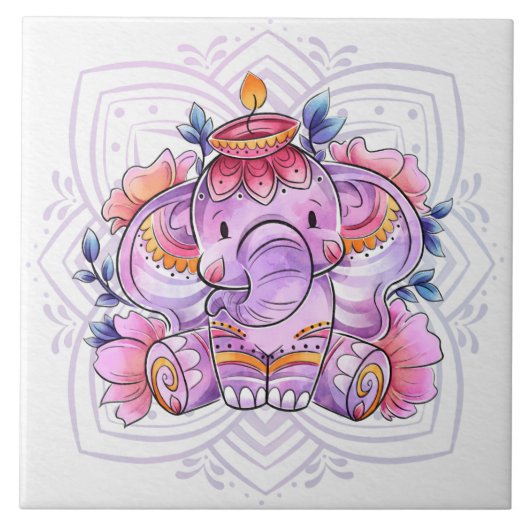 Mandala Elephant/Ganesh  Tegeltje (Voorkant)