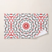 Mandala en blanc, rouge et kaki. (Serviette à main)