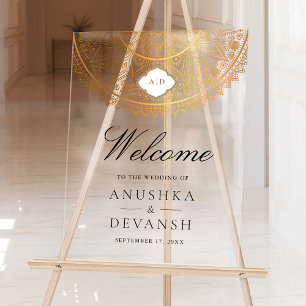 Mandala en Or Blanc Bienvenue Mariage Indien