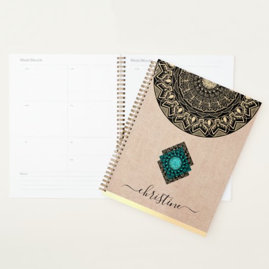 Mandala en or noir rustique nom du burlap beige (Devant avec enveloppe)