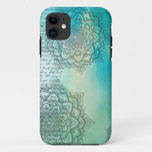 Mandala fancy Manuscript Blauwgroen Turquoise iPhone 11 Hoesje
