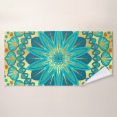 Mandala Fleur Bleu Or (Serviette de bain)