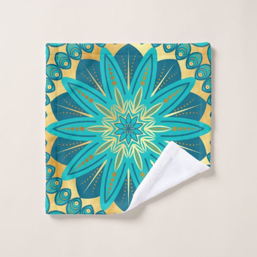 Mandala Fleur Bleu Or (Gant de toilette)