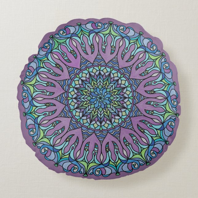 Mandala Floor Pillow Cushion - Teardrop Lavender Rond Kussen (Voorkant)