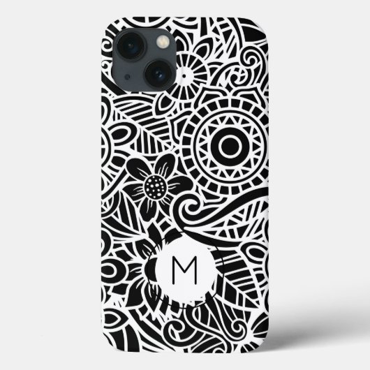 Mandala Floral Modern Monogram INITIAAL Zwart Wit Case-Mate iPhone Case (Achterkant)