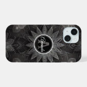 Mandala floral noir et blanc complexe à monogramme (Verso Horizontal)