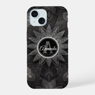 Mandala floral noir et blanc complexe monogramme