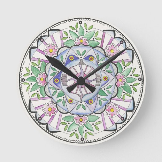 Mandala Floribunda Wall Clock Ronde Klok (Voorkant)