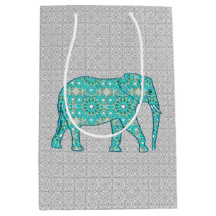 Mandala Flower Elephant, Turquoise, Grey & White Medium Cadeauzakje