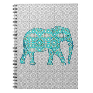 Mandala flower elephant - turquoise, grijs & wit notitieboek