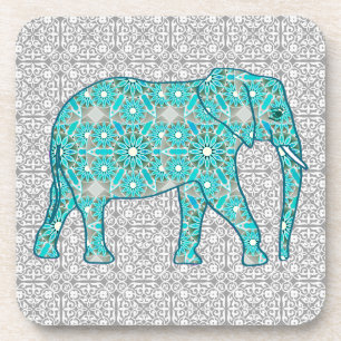 Mandala flower elephant - turquoise, grijs & wit onderzetter