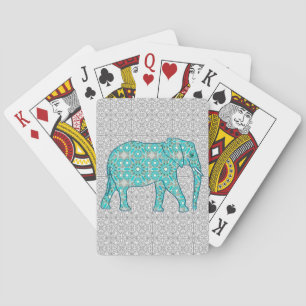 Mandala flower elephant - turquoise, grijs & wit pokerkaarten