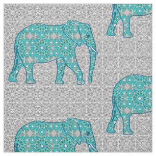 Mandala flower elephant - turquoise, grijs & wit stof